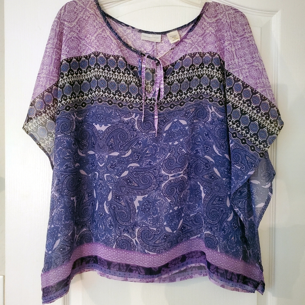NY & CO XS purple keyhole oversized polyester Blouse
